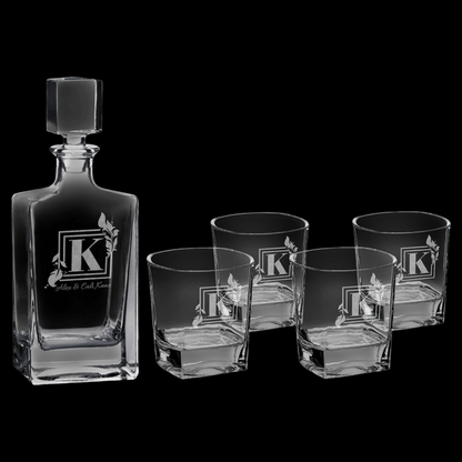 810mL Rectangle Glass Decanter Set with Four 8 oz. Glasses in a Gift Box