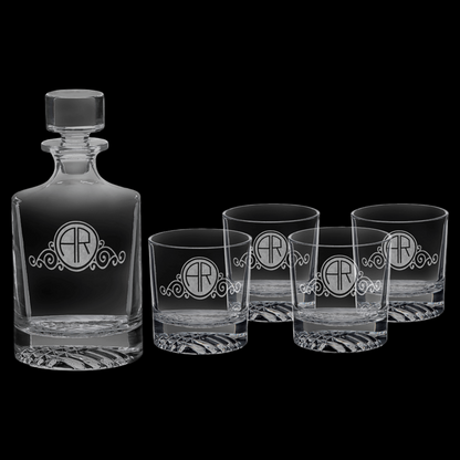 850mL Round Glass Decanter Set with Four 9 oz. Glasses In Gift Box