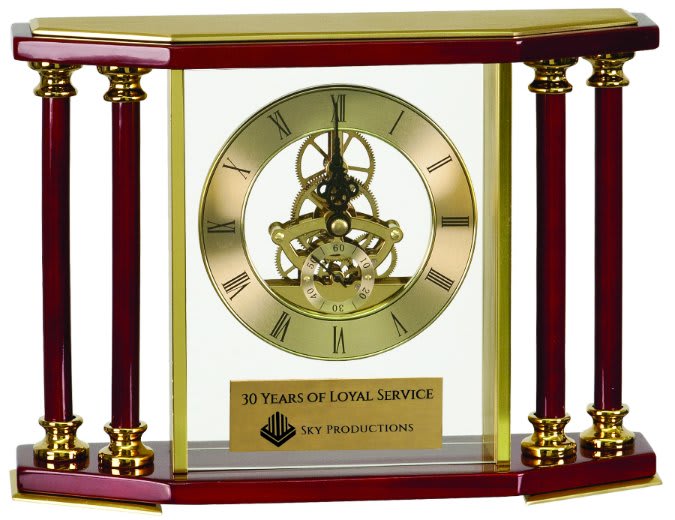 7.25" Executive 4-Pillar Rosewood Piano Finish Clock