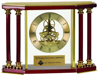 7.25" Executive 4-Pillar Rosewood Piano Finish Clock