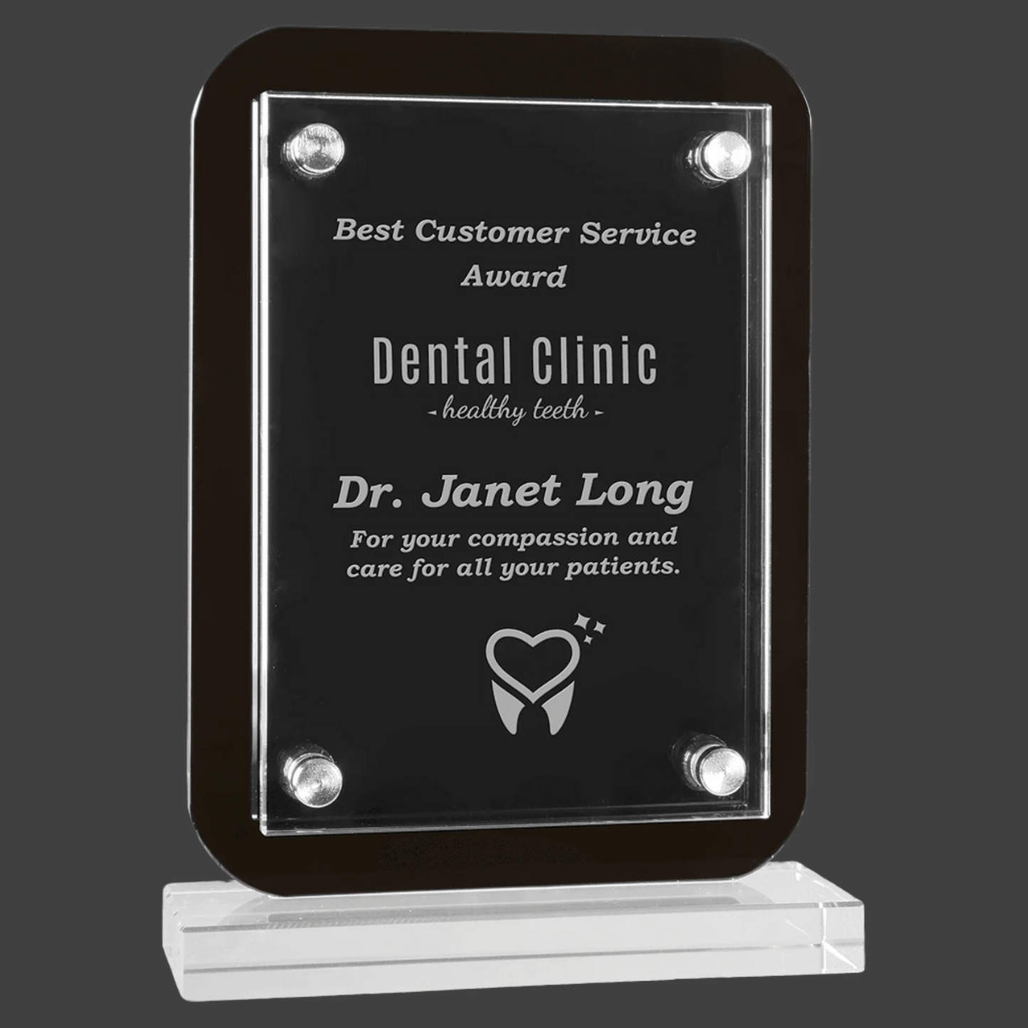 Black Floating Glass Standup Plaque