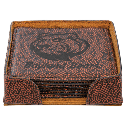 4" Square Football Leatherette Coaster