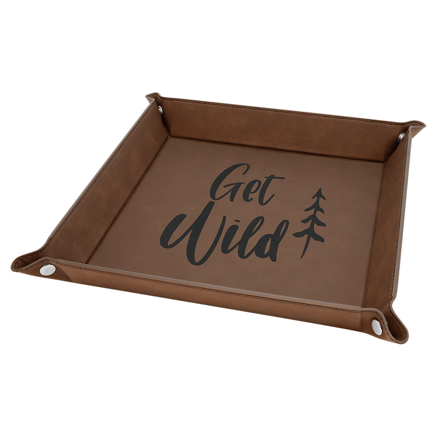 Dark Brown Leatherette Snap-Up Tray with Silver Snaps