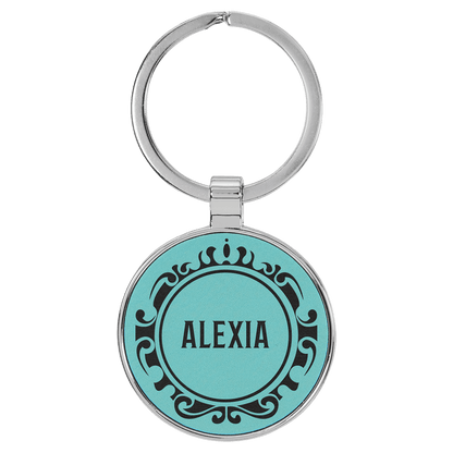 Leatherette/Metal Round Keychain 1.5"