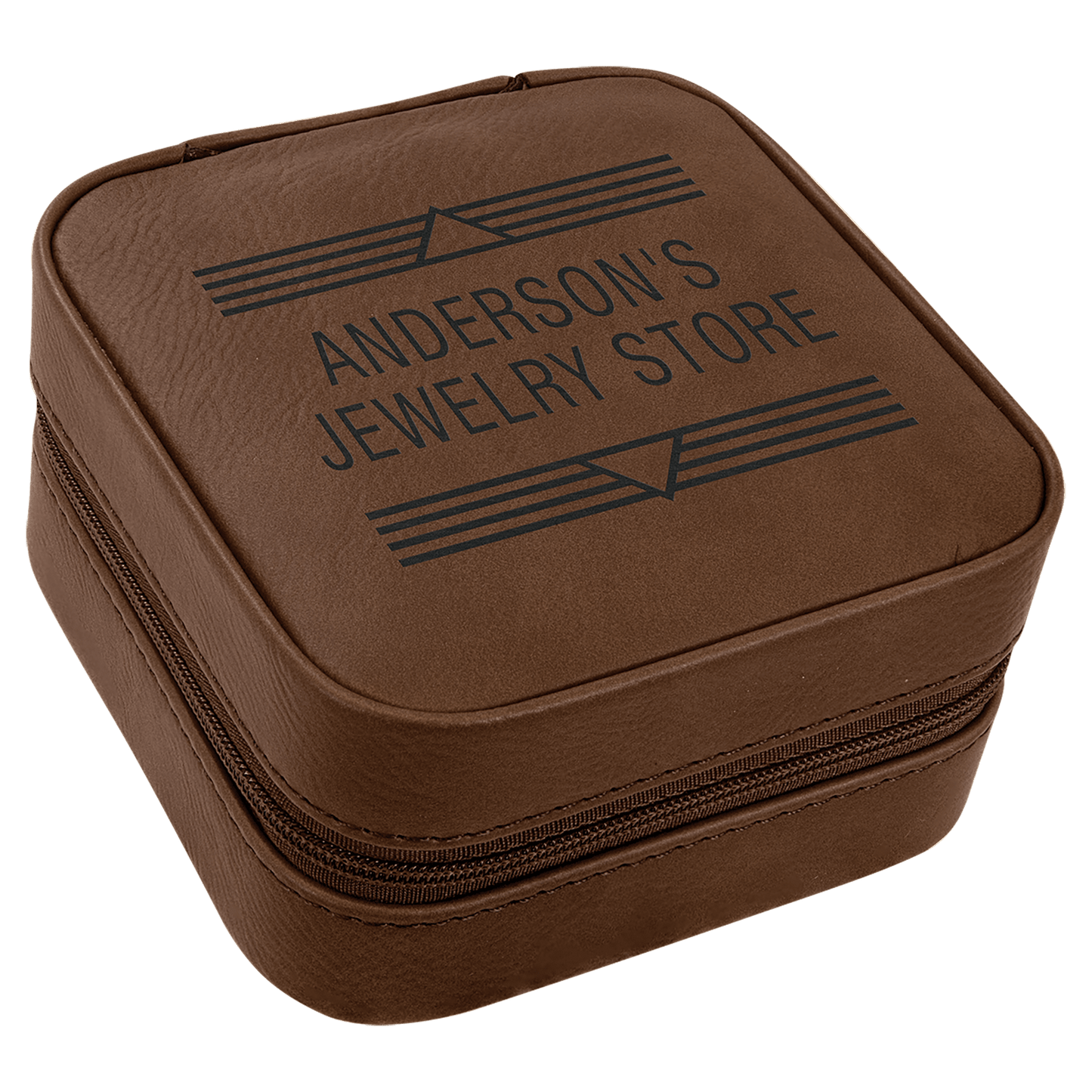 Leatherette Travel Jewelry Box with Tan Lining 4" x 4"