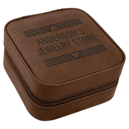 Leatherette Travel Jewelry Box with Tan Lining 4" x 4"