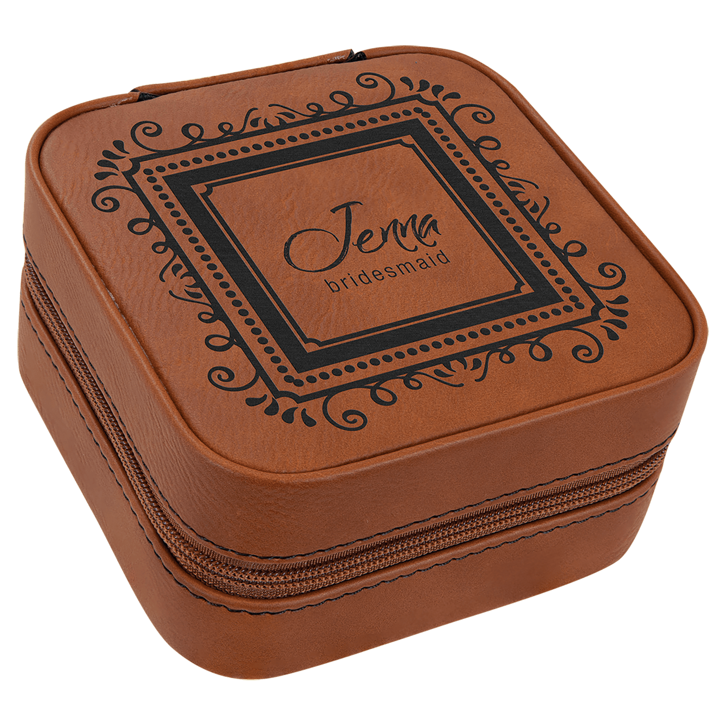 Leatherette Travel Jewelry Box with Tan Lining 4" x 4"