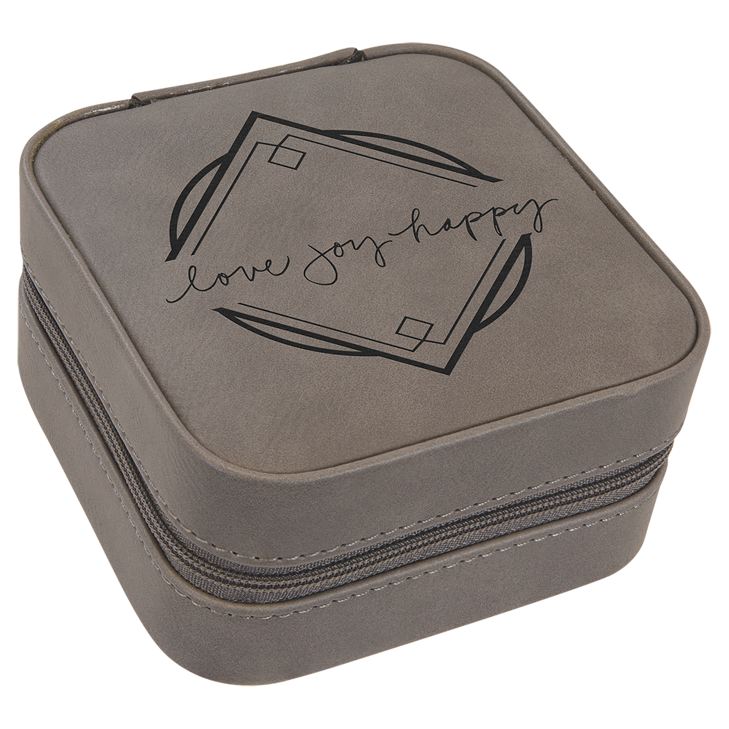 Leatherette Travel Jewelry Box with Tan Lining 4" x 4"