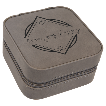 Leatherette Travel Jewelry Box with Tan Lining 4" x 4"
