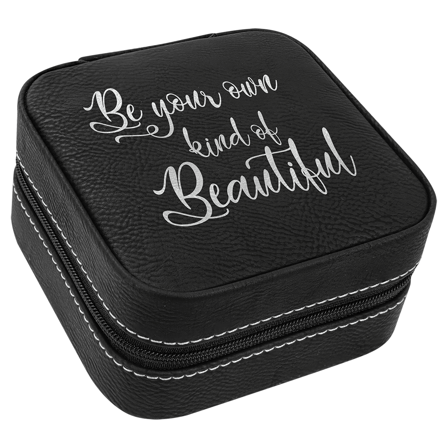 Leatherette Travel Jewelry Box with Tan Lining 4" x 4"