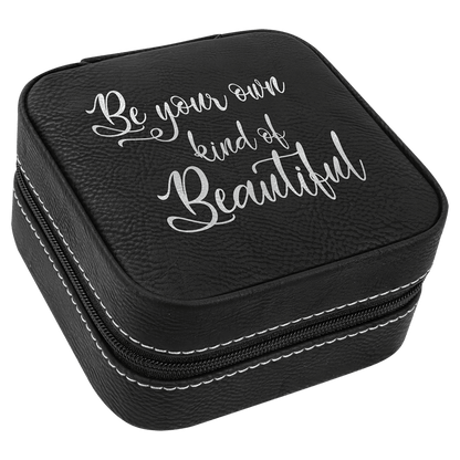 Leatherette Travel Jewelry Box with Tan Lining 4" x 4"