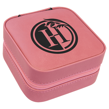Leatherette Travel Jewelry Box with Tan Lining 4" x 4"
