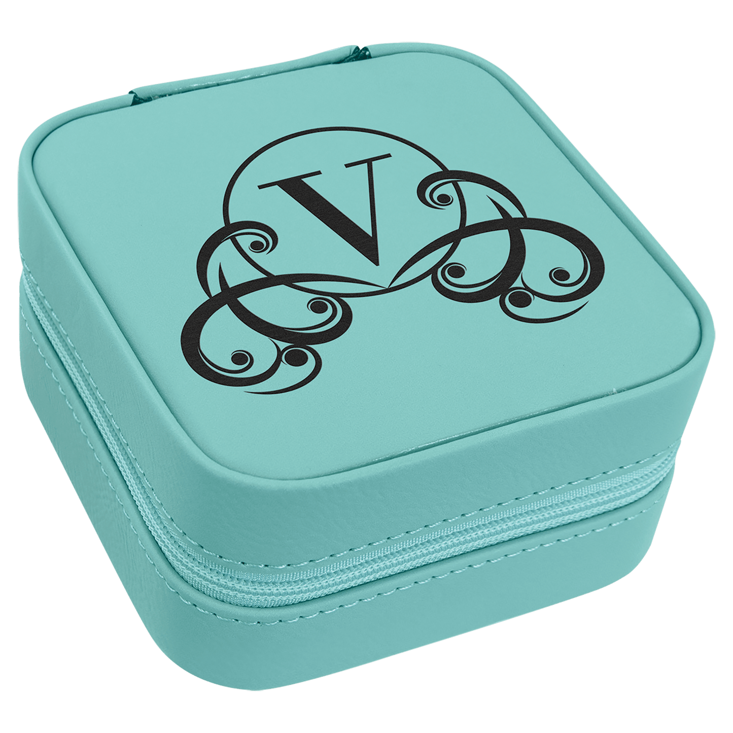 Leatherette Travel Jewelry Box with Tan Lining 4" x 4"