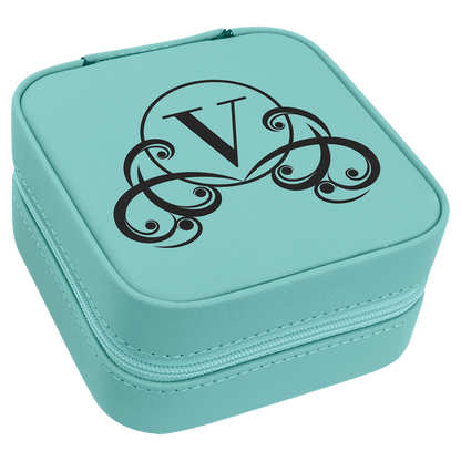 Leatherette Travel Jewelry Box with Tan Lining 4" x 4"