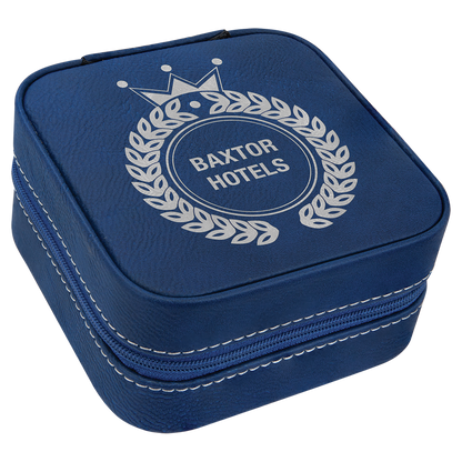 Leatherette Travel Jewelry Box with Tan Lining 4" x 4"