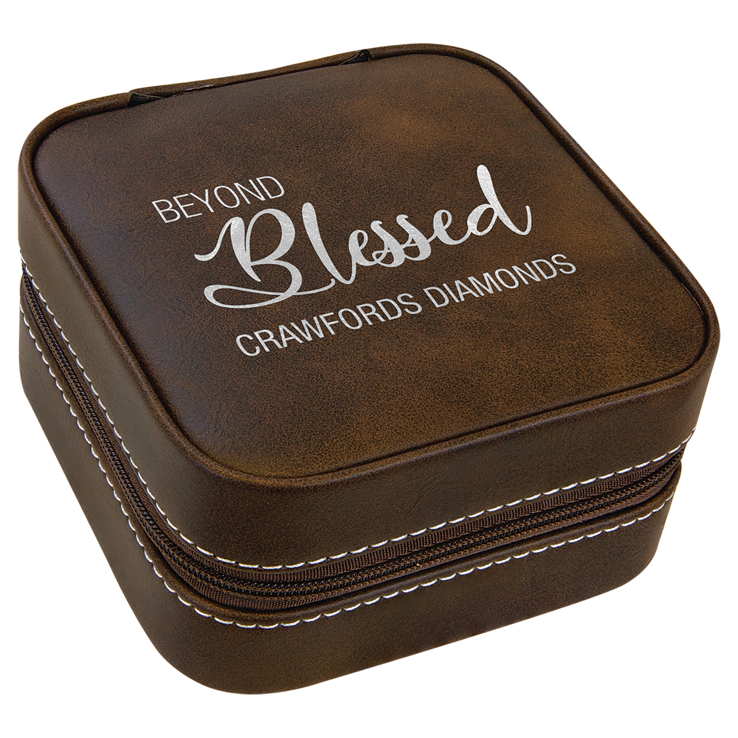 Leatherette Travel Jewelry Box with Tan Lining 4" x 4"