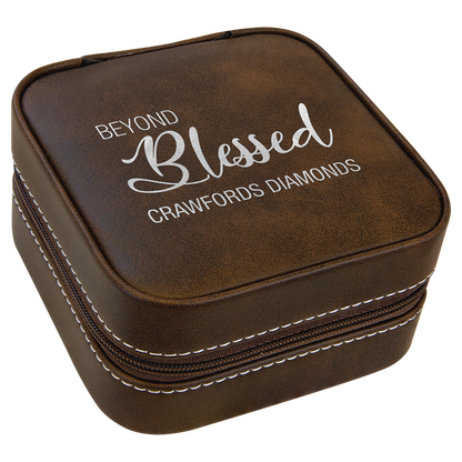 Leatherette Travel Jewelry Box with Tan Lining 4" x 4"