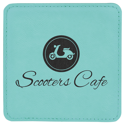 4" Square Teal Leatherette Coaster