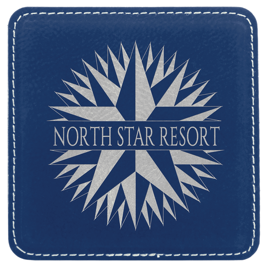 4" Square Blue/Silver Leatherette Coaster